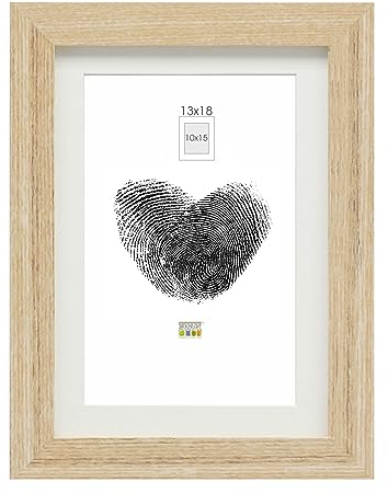DEKNUDT FRAMES Bilderrahmen mit Passepartout - Natur Holzfarbe - S66KH1 P1 13x18cm für Bild 10x15cm - Bilderrahmen Holz MDF - Bilder aufhängen oder ausstellen