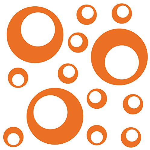 kleb-Drauf® | 13 Retro-Punkte | Orange - glänzend | Wandtattoo Wandaufkleber Wandsticker Aufkleber Sticker | Wohnzimmer Schlafzimmer Kinderzimmer Küche Bad | Deko Wände Glas Fenster Tür Fliese