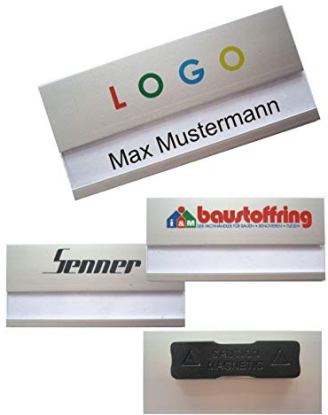50 Unidades Aluminio Placas Identificativas con Imán,Estampado de Logotipo Individual,Color Su Logo,Fijación Magnética,Name Badge,Credencial para Ropa Autorrotulable Incluso Revender Plata Metal