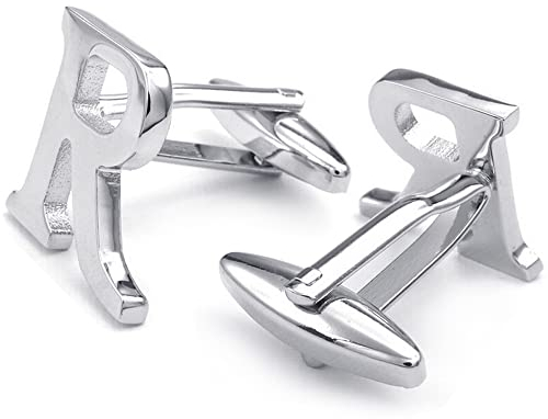 HONEY BEAR 1 Paar Herren Edelstahl Manschettenknöpfe Hochzeit Cufflinks Manschettenknopf Silber Buchstabe (R)