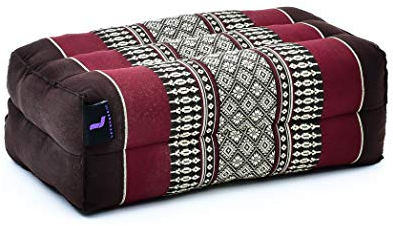 Leewadee Meditationskissen Yogakissen Yoga Block Yoga Zubehör Yoga Klotz Yoga Kissen Ökologisches Naturprodukt Thaikissen Nackenkissen, Kapok, 35 x 18 x 12 cm, Braun Rot
