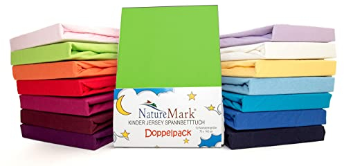 2er Sparpack Kinder Spannbettlaken Jersey 100% Baumwolle für Kinderbettmatratzen ÖKO Tex Geprüft- Gr. 70 x 140 cm, Apfelgrün / Hellgrün
