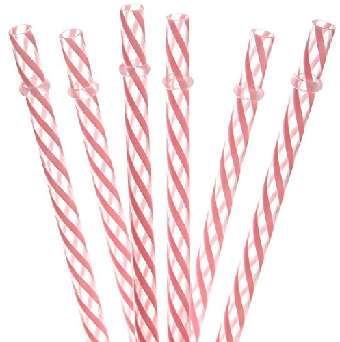 Dakoufish BPA Free 12 Piece 9 Inch Reusable Plastic Thick Drinking Straws for Mason Jar Yeti Rambler Clear Stripe(9inch,Pink)