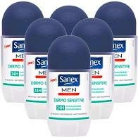 6 x SANEX Men Deo Roll-On Dermo Sensitive für empfindliche Haut - 50ml
