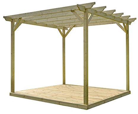 Rutland County Garden Furniture Garden Pergola And Decking Kit - Gazebo With Decking - Wooden Gazebo Canopy Pergola Kit - Arch Outdoor Room (3m x 3m, Light Green)