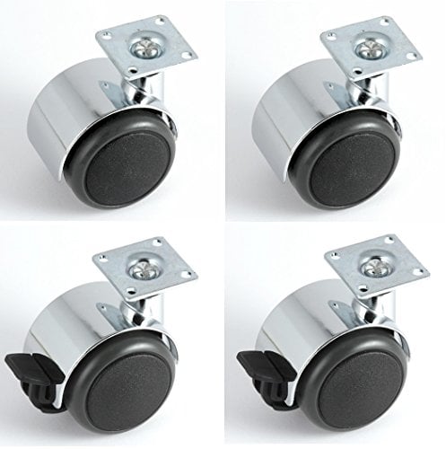 Satz Möbelrollen Chrom 50 mm Anschraubplatte klein 35 x 35 mm mit PU-Bereifung grau spurlos für harte Böden Hartbodenrolle je 2 Stück mit und ohne Bremse
