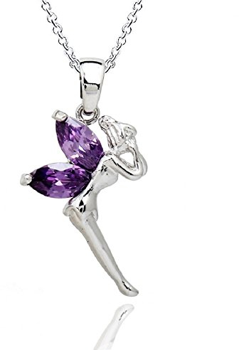 Crystalline Azuria Femme Collier avec Pendentif Fée Clochette 18ct Plaqué Or Blanc avec Cristaux Violet en Zircone