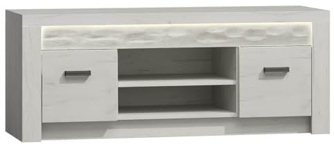 Mirjan24 TV Lowboard Indiano I-09, TV-Möbel, Fernsehtisch, TV Board, TV-Tisch, TV Schrank, TV Bank (Kraft Weiss, mit warmweißer LED-Beleuchtung)