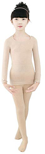 BOZEVON Thermounterwäsche Set - Mädchen Kinder Ultra weich Langärmelig Base Layer Oberteile & Strumpfhosen für Ballett Tanzen Tägliche Abnutzung, Teint (Oberteil + Strumpfhose)/Small