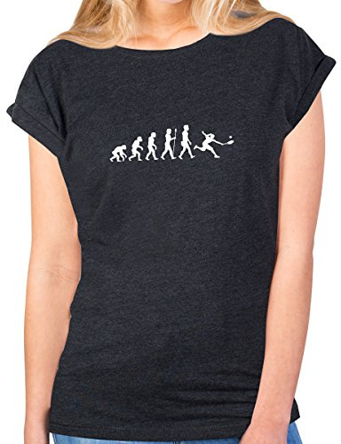 JUNIWORDS Damen T-Shirt - Evolution Tennis Spieler - große Auswahl an Motiven - Größe: S - Farbe: Anthrazit
