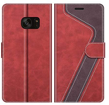 MOBESV Hülle für Samsung Galaxy S7 Edge Handyhülle, Lederhülle mit Kartenfach, Klapphülle mit Ständer, Flip Case Handytasche Schutzhülle, Modisch Rot