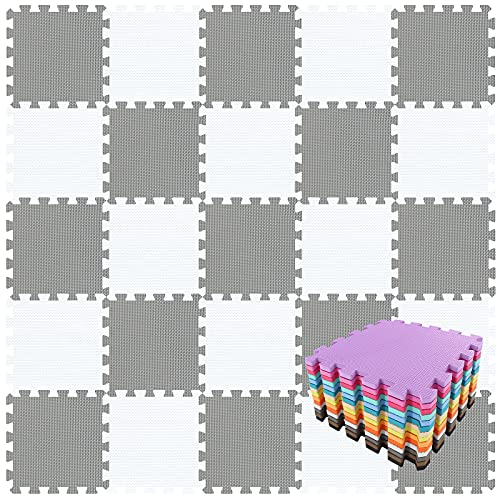 qqpp® 18 Puzzle Eva Schaumstoff Puzzlematte Puzzleteppich Kinder - Krabbelmatte Spielmatte Baby Schadstofffrei Sport rutschfest Bodenschutzmatte Fitness Matte. Weiß, Grau. QQC-ALb18N