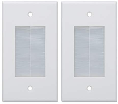 1 Gang Wall Plate White, Brush Wall Plate with Large Cable Pass Opening for Power Cords, HDMI/Coaxial/Ethernet/Phone Cable,Speaker Wires in-Wall Installation 2 Pack