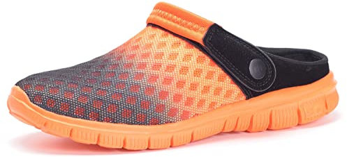 Zuecos Hombres Mujeres Unisex Zapatillas de Playa Sandalias Piscina Vernano Zapatos de Jardín Respirable Malla Casual Pantuflas - Negro Naranja, 46 EU