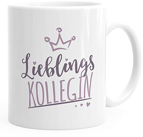 Moonworks® Kaffee-Tasse Schriftzug Lieblings - Kollegin/Nachbarin mit Kronemotiv Geschenk Lieblingsperson Kollegin uni - weiß Keramik-Tasse