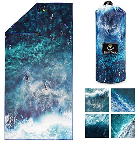 4Monster Microfiber Beach Towel for Travel Quick Dry Super Absorbent Lightweight Towel for Swimmers, Sand Free Towel, Beach Towels for Pool, Swim, Water Sports, 63x31'' (16 Ocean-C, 1pack)