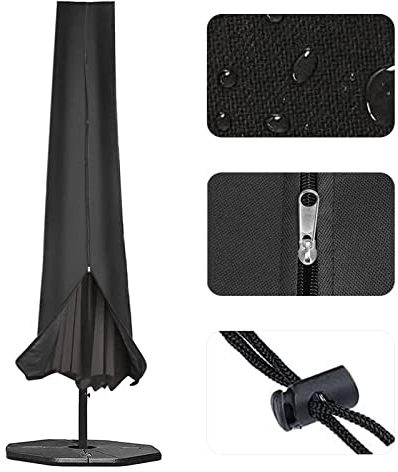 PJDH Housse de protection pour parasol extérieur 190 x 25 x 50 cm imperméable en tissu Oxford 600D avec revêtement en PVC avec fermeture éclair – Compatible avec parasols de 1,8 m à 3,4 m, noir