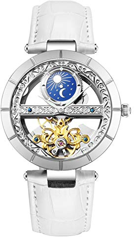 rorios Damen Uhren Automatikuhr Mechanische Uhren Leuchtend Uhr mit Leder Armband Mode wasserdichte Damenuhren