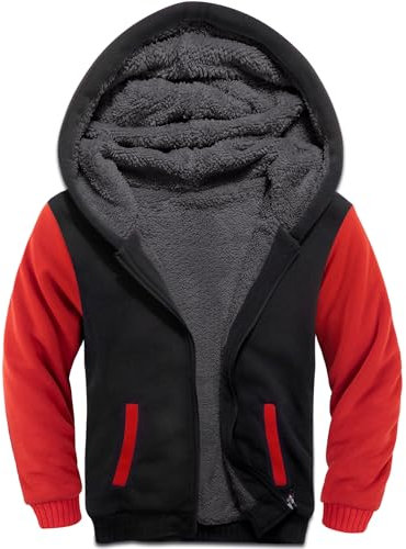 SwissWell Felpe Bambini con Cappuccio Invernale Giacca Ragazzi Felpa con Cerniera in Pile Caldo Ourdoor Hoodie Bambino Autunnale Sportiva Sweatshirt Nero-Rosso XL