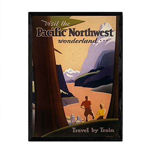 Nacnic Vintage Poster Pacific Northwest. Blätter für Interieur mit klassischen und antiken Werbebildern zu dekorieren. Gemälde Retro-Dekor. A4-Format