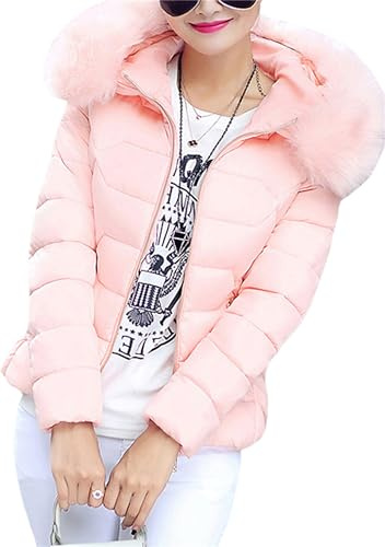 YMING Donna Piumino con Pelliccia Giacca Casual Slim Cappotto Invernale Piumino Caldo Capispalla con Cappuccio