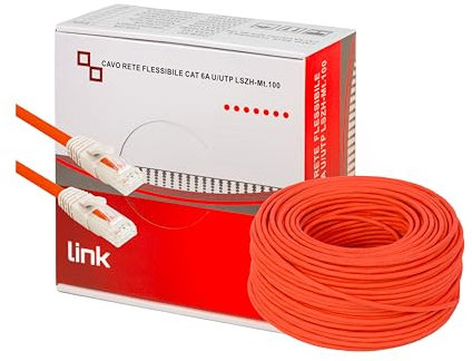 LINK LK6A100R - Cable de red de categoría 6 A, no blindado UTP AWG24, flexible, color rojo, 100 m