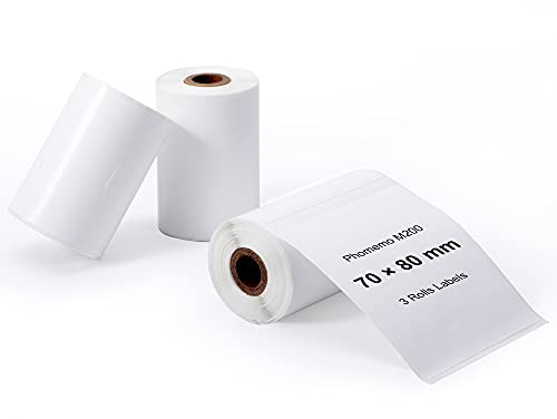 Phomemo 3 Rollen M200 Thermoetikett, selbstklebendes Etikett, 70 x 80 mm, kompatibel mit Phommeo M200 M221 M220 Drucker, passendes Adressetikett.100 Etiketten/Rolle