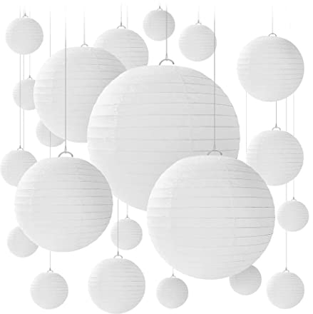 Rund Papierlaterne Rund, 25 Stück Rund Lampenschirm Papierlaterne, Lampenschirm Hochtzeit Papierlaterne, für Hochzeit Geburtstag Feiern Garten Schmücken(Verschiedene Größen von 10, 15, 20, 25, 30 cm)