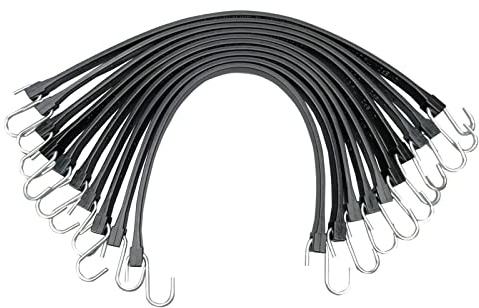 ROBLOCK 15 Bungee Cords with Hooks with 150% Max Stretch, 100% EPDM Rubber Tarp Straps with Metal Crimped S Hooks, Ideal for Securing Tarps, Cargo, Canvases, Weatherproof (10 Pack)