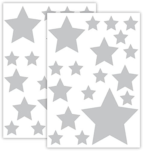 STERNEN SET Kinderzimmer 36 Stück Sterne Aufkleber Sternenhimmel zum Kleben Stern Wandtattoo Wandaufkleber Sticker Wanddeko (Hellgrau)