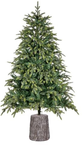 Nataland Albero di Natale Artificiale Verde Modello Mangart Con Altezza 210 Cm e Base a Tronco, Abete Super Folto con Effetto Realistico e Rami Con Aghi Anticaduta