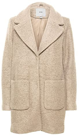 ICHI IHSTIPA JA Damen Wintermantel Wollmantel Winterjacke Kurzmantel mit Druckknöpfen und Reverskragen, Größe:40, Farbe:Nomad (161212)