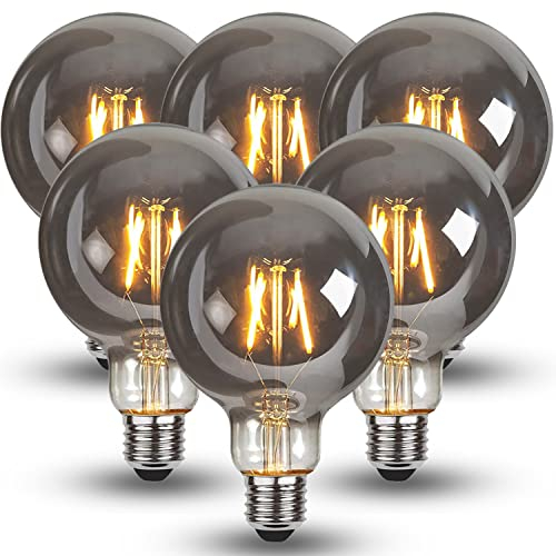 Edison LED Lampe E27 4W Warmweiß 2700K, Vintage Glühbirne Retro Antik, 470 Lumen für Nostalgie und Retro Beleuchtung in Familie Hotel Bar - 6 Stück-Grau