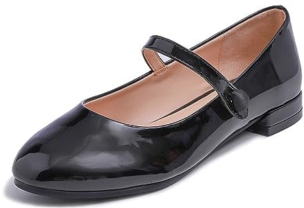 Feversole Ballerina variopinta del cuscino della schiuma di memoria del macaroon della pelle, Maryjane, tacco piatto in vernice nera, 39 EU