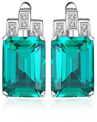 JewelryPalace Orecchini Donna in Argento 925 con Simulato Smeraldo, Rettangolo Piercing Dorati in Oro con Pietra Verde, Set Gioielli Donna in Oro Rosa