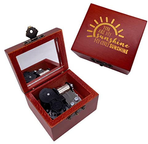 You are My Sunshine Spieluhr, geschnitztes Holz, Aufziehmechanismus, Geschenk für Weihnachten, Geburtstag, Valentinstag (Tune: You are My Sunshine, Silber)