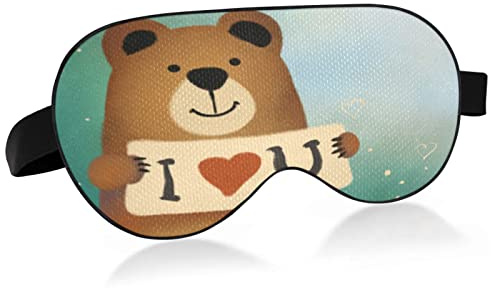 Gezeichneter süßer Bär Ich liebe dich Schlafaugenmaske, Schlafmaske und Augenbinde mit elastischem Stirnband, weicher, komfortabler Augenschutz-Schlafbezug für Reisen, Yoga-Nickerchen