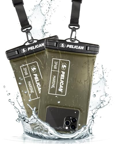 CASE-MATE 2 Pack Marine - IP68 Waterproof Phone Pouch/Case (Regular Size) - Floating Waterproof Phone Case for iPhone 14 Pro Max / 13 Pro Max / 12 Pro Max / 11 / S23 - Detachable Lanyard - OD Green
