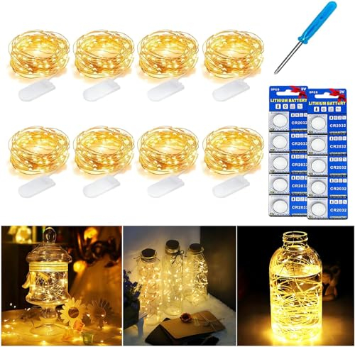FLSEPAMB 8 Pack×2 M Led Lichterkette Batterie Klein,DIY Mini Lichterkette Batterie Kostenlos 10 Batterien,Dauerhaft Led Lichterkette,Wasserdicht Mini Lichterkette für Weihnachten