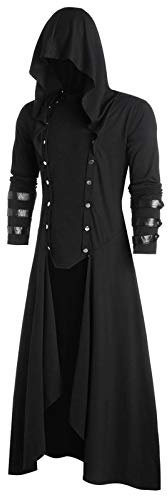 SDGR Manteau à Capuche Gothique Bas Boutonné en Similicuir pour Homme Veste Pluie Homme Longue
