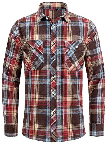 J.VER Herren Hemd Kariertes Freizeithemd Normale Passform Lange Ärmel Flanellhemden,Mehrfarbig,XL