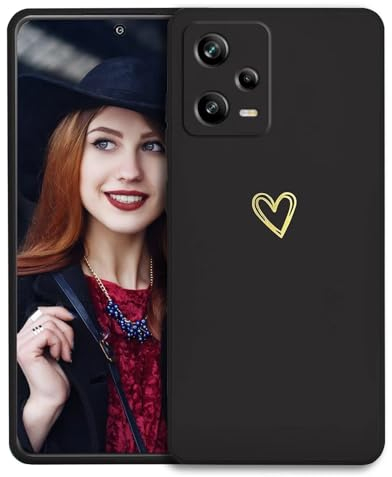 POUHYE Handyhülle für Xiaomi Redmi Note 12 Pro Plus/Pro+ 5G Hülle, Soft Silikon Case mit Herz, Kameraschutz und Bildschirmschutz, Ultra Dünn Stoßfest Schutzhülle für Redmi Note 12 Pro Plus 5G Schwarz
