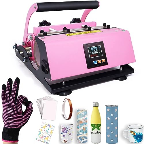 Tumbler prensa de calor Vasos prensa de calor para 20OZ 30OZ sublimación de calor frascos de vidrio rectos ajustados y tazas de 11-15OZ con 20 piezas de papel Hot Tape Glove (Rosa)