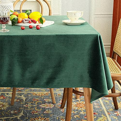Reyox Tischdecke Samt Baumwolle Tischwäsche Abwaschbar Tischtuch Fleckschutz für Home Küche Dekoration Dunkelgrün 135 x 200 cm Rechteckig