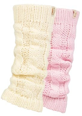 ELLE Ladies Chunky Leg Warmers - Winter Warm Cable Knit Patterned for Ballet, Dance or Casual Wear In One Size 2 Pairs Cream Pink