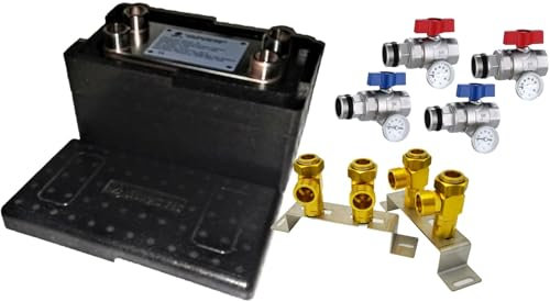 Stainless Steel Plate Heat Exchanger Nordic Tec Ba-16-60 Heat Exchanger 60 Plates 200 kW 1 Inch (Set: Heat Exchanger + Insulation + Ball Valves + Wall Bracket and Connecting Parts)