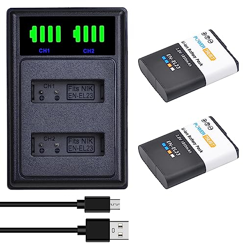 PowerTrust 2 batterie EN-EL23 e caricatore USB a LED per Nikon Coolpix P900, P600, P610, P610s, P900s, S810c, B700