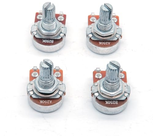 harpfeas 4PCS Mini Guitar Potentiometer Audio Volume Taper Pots for Fender Stratocaster Telecaster Guitar Bass Replacement (Short 15mm, A250K B250K),(22)