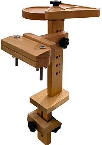 Embroidery Hoop Stand, Adjustable Cross Stitch Frame Stand Holder, with Table Clamp and Bead Container, Beech Wood Hands Free Stand, Needlework Supplies