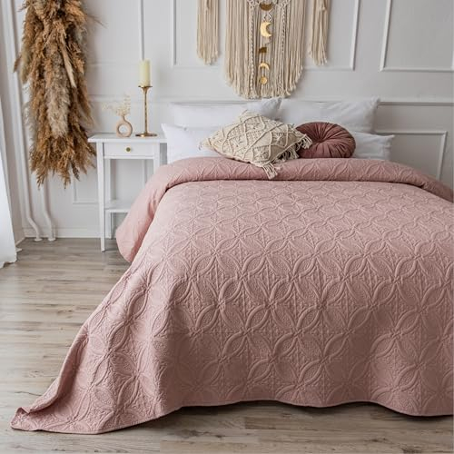 CalmyHOME Copriletto, copriletto decorativo, 220 x 240 cm, copridivano, coperta per il giorno, XXL, coperta trapuntata (rosa antico)